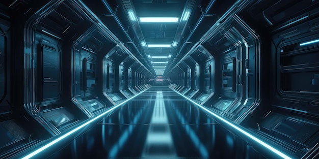 Corredor de estilo scifi futurista azul ou fundo de eixo