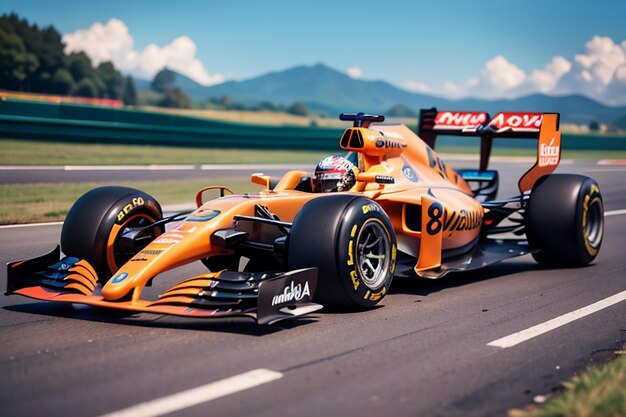Corredor de Fórmula 1 conduzindo carro de fórmula para carro de combustível competição de corrida profissional fundo de papel de parede