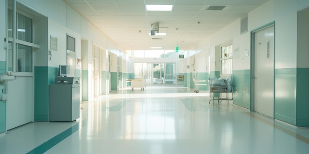 Foto corredor de hospital vazio de serenidade clínica com fundo de quarto