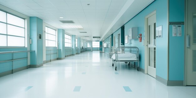 Corredor de hospital vazio de serenidade clínica com fundo de quarto