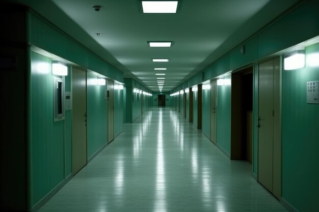 corredor de hospital vazio visão noturna fotografia de publicidade profissional