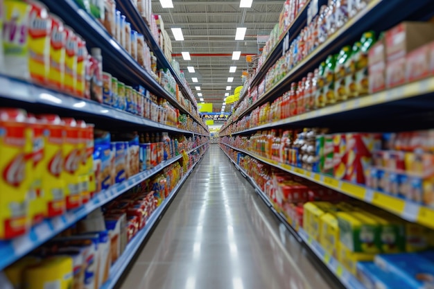 Foto corredor de supermercado de vários ângulos sem carrinho de compras