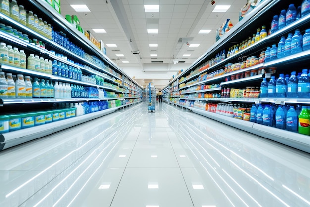 Foto corredor de supermercado de vários ângulos sem carrinho de compras