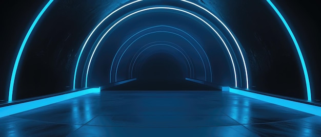 Corredor de túnel futurista de neon azul