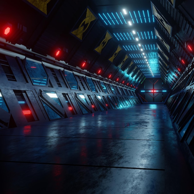 Foto corredor futurista de fundo scifi de renderização 3d