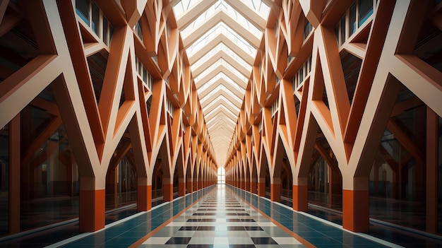 Corredor futurista en un edificio futurista con arquitectura abstracta