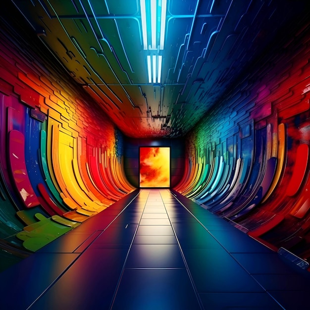 Corredor futurista con luces de colores imagen generada por computadora en 3D