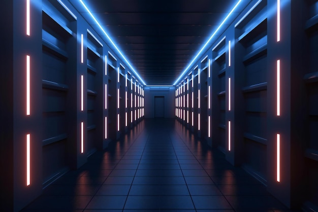 Corredor futurista con luces de neón corredor futurista