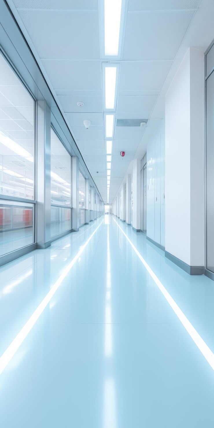 Corredor de hospital vacío de serenidad clínica con fondo de habitación