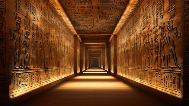 Foto corredor de jeroglíficos de túnel egipcio