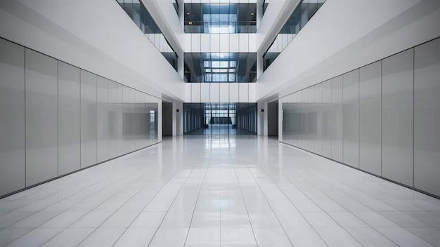 Corredor largo y vacío en el fondo del moderno edificio de oficinas