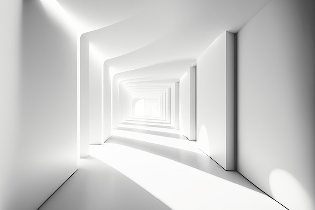 Corredor longo vazio no edifício moderno um corredor branco vazio moderno para ilustração 3d de fundo