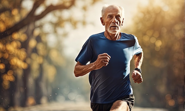 corredor masculino de edad avanzada corriendo por la carretera corredor varón de edad avanzado corriendo por las carreteras hombre de edad adulta corriendo en el