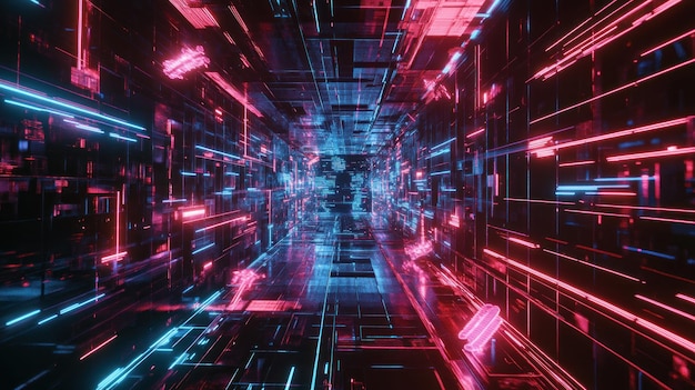 Corredor de Neon Cyberpunk Un paisaje de ensueño digital