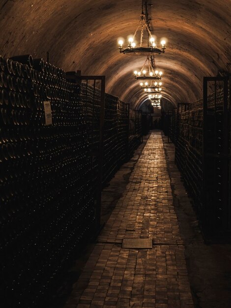 corredor oscuro en el sótano de la vieja bodega