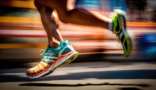 Un corredor con un par de zapatos corre por la calle.