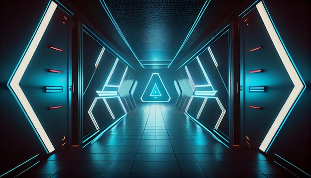 Corredor de túnel de ciencia ficción futurista con luces de neón generativas ai