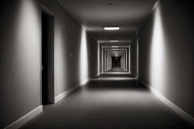 Foto un corredor vacío alineado con un interior oscuro que conduce a las oficinas