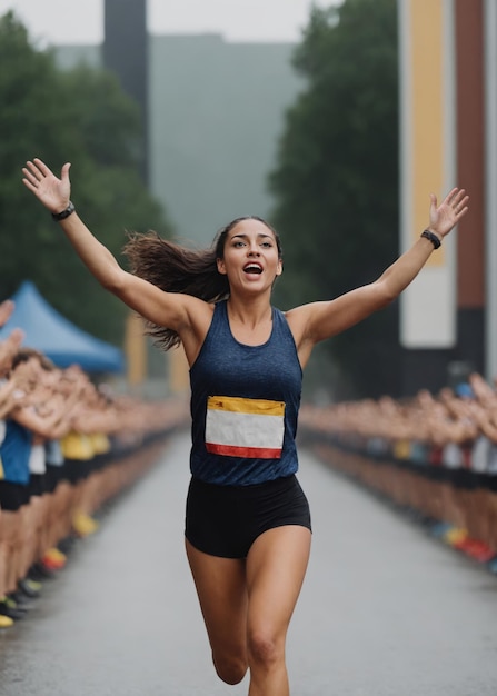 Foto la corredora triunfante termina la carrera