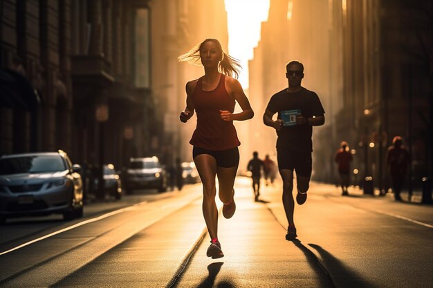 Corredores de maratona correndo na rua da cidade