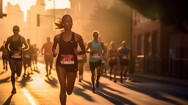 Foto corredores de maratona suportando a última milha com determinação