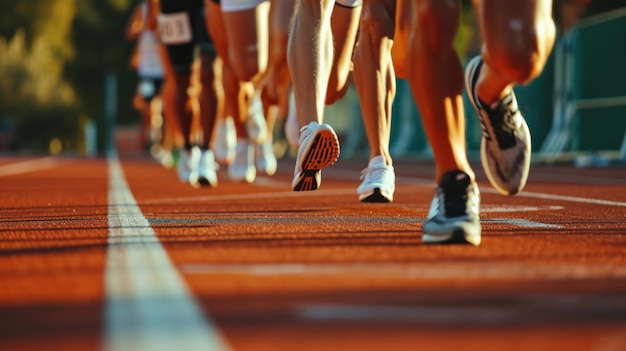 Corredores de revezamento passando bastões na pista