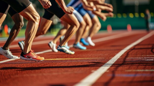 Corredores de revezamento passando bastões na pista