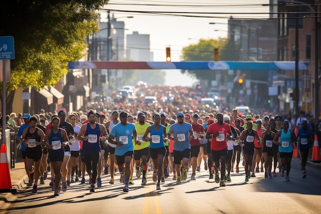 Corredores em uma maratona com o número 10 em suas camisas