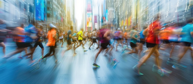 Foto corredores de maratón borrosos en el movimiento urbano