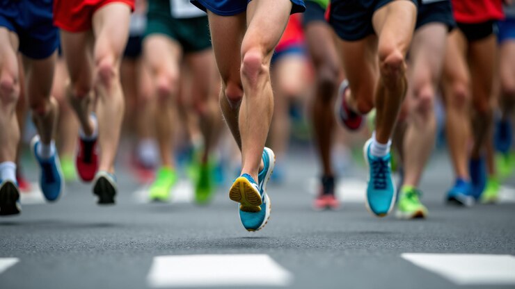 Corredores de maratón compitiendo en una carrera de cerca
