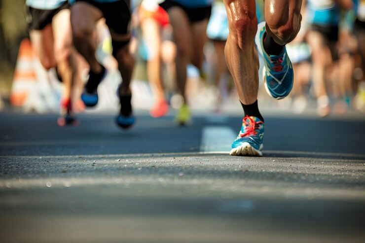 Corredores de maratón en movimiento el día de la carrera