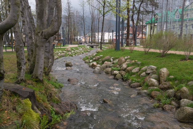 Córrego da montanha em um parque da cidade em Zakopane