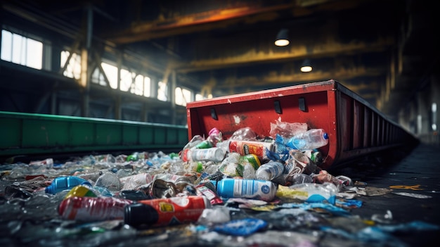 Correia transportadora com plásticos reciclados no conceito de gestão de resíduos de fábrica