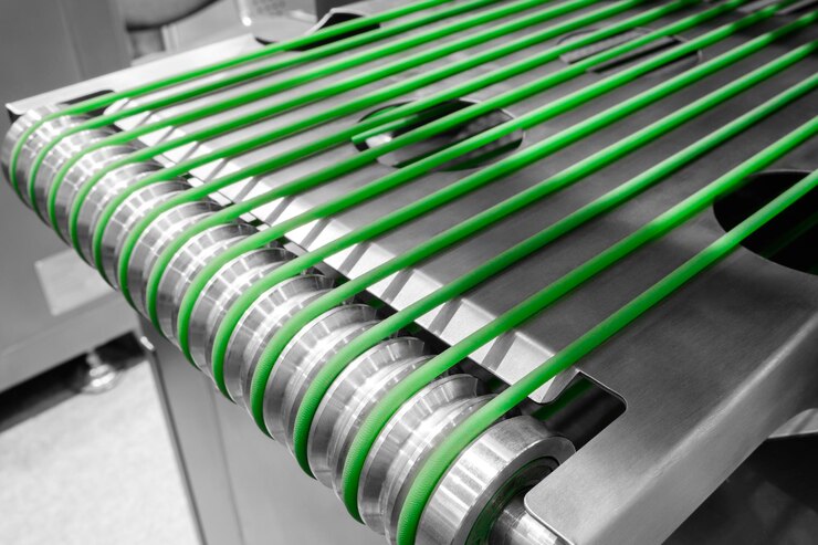 Foto correia transportadora foodfactory para a produção de alimentos linha de produção com embalagens produtos alimentícios em embalagens plásticas no conceito de produção de alimentos transportadores