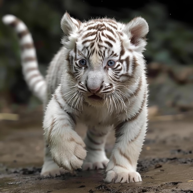 correndo bebé tigre fotografia de perto
