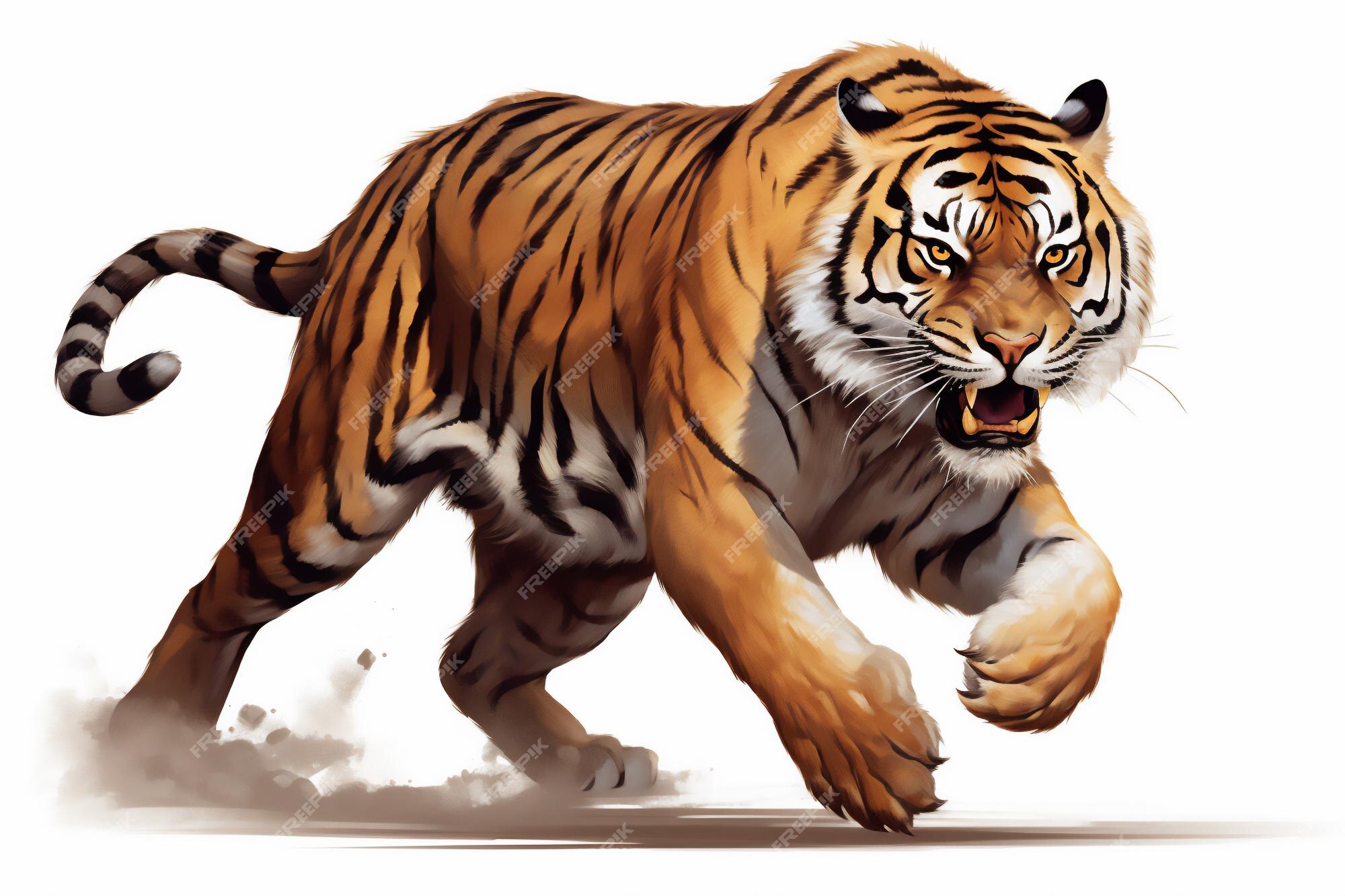 Tigre correndo na câmera isolada no fundo branco generative ai