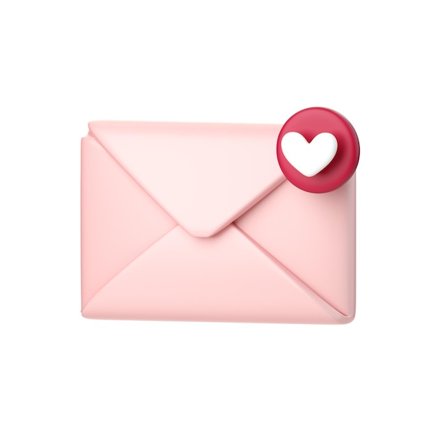 Foto correo 3d con icono de notificación de corazón