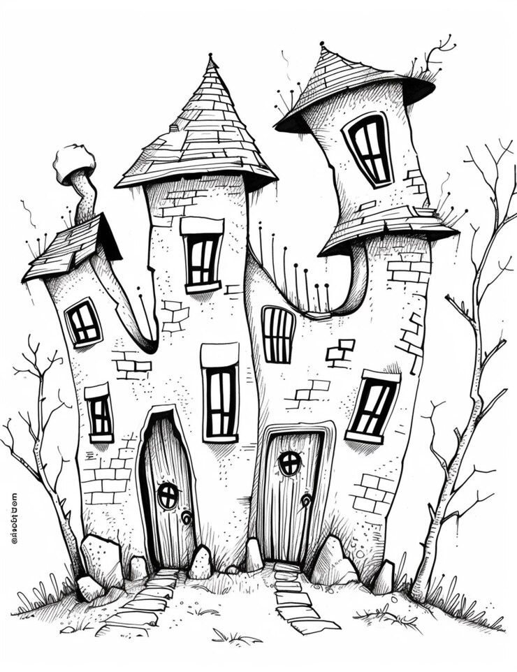 Correr abajo casas altas delgadas torcidas dibujo de línea minimalista página de colorear vector ar 1722 estilizar 250 v 6 ID de trabajo 326073b9a43c48118c0364fa06a7e6df