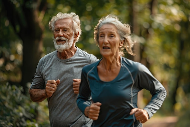 Correr de dos personas mayores en el parque de la ciudad