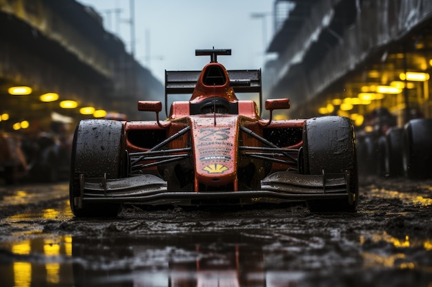 Foto correr bajo una lluvia intensa con neumáticos de lluvia generativa ia