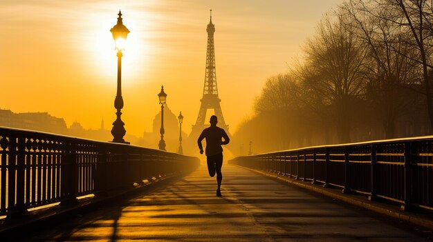 Correr pela manhã ao lado do Sena com uma vista deslumbrante da Torre Eiffel Paris acorda como corredores abraçar o charme da cidade e manter-se em forma