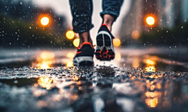 Correr en las reflexiones de la ciudad de la lluvia Creado utilizando herramientas de IA generativas