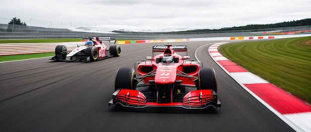 Corrida de carros de F1 em uma pista com desfoque de movimento Generative AI