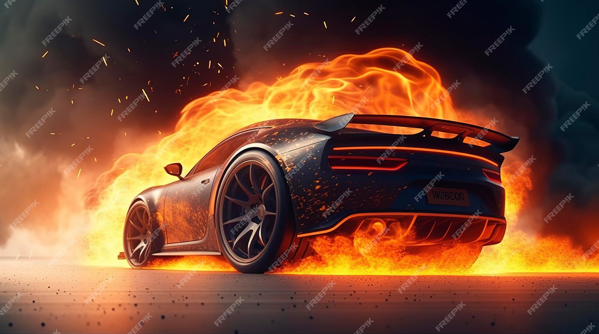 Corrida de carros esportivos de renderização 3d na pista de corrida com  queima de fogo roda de carro à deriva generative ai