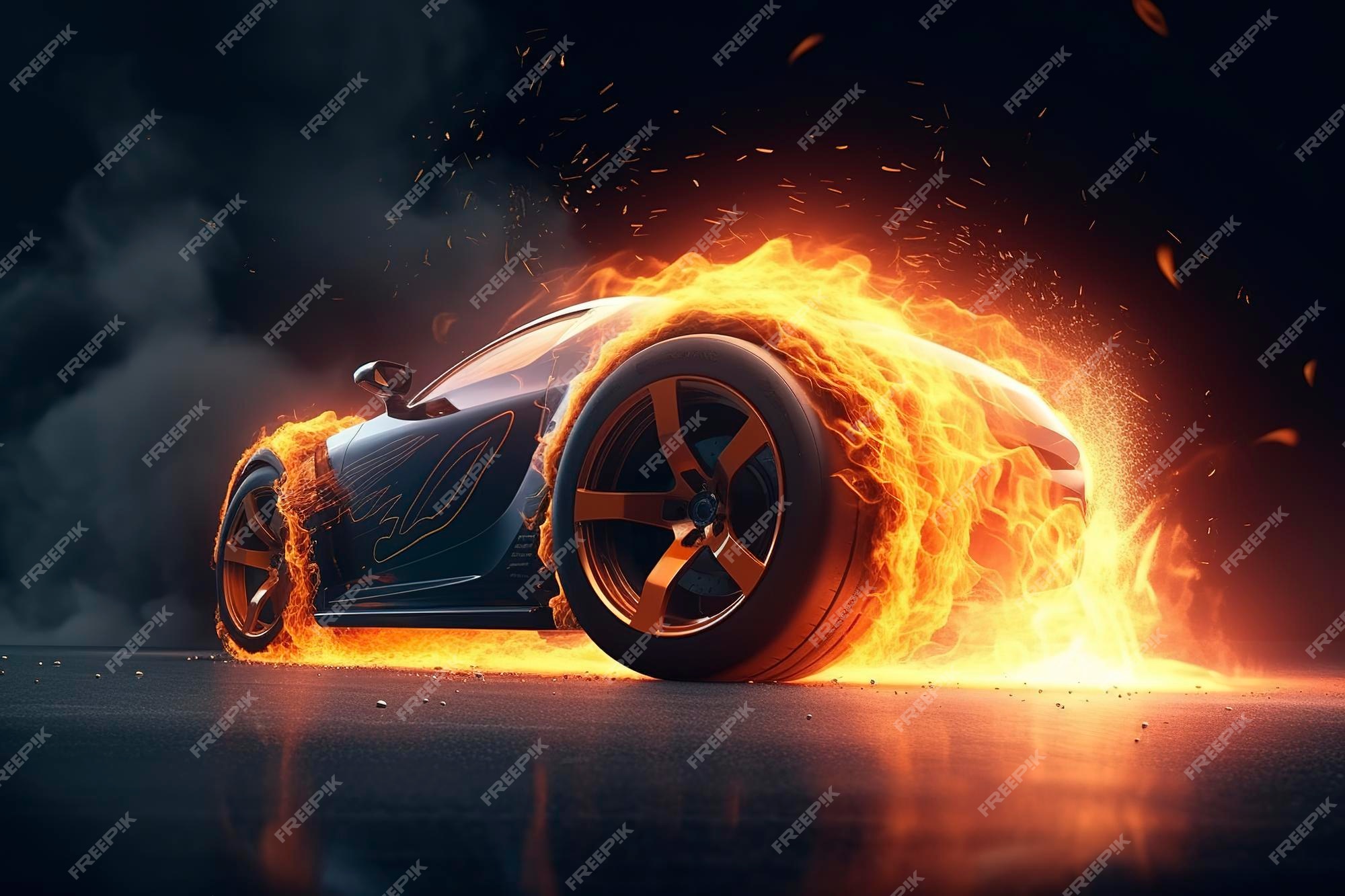 Corrida de carros esportivos de renderização 3d na pista de corrida com  queima de fogo roda de carro à deriva generative ai