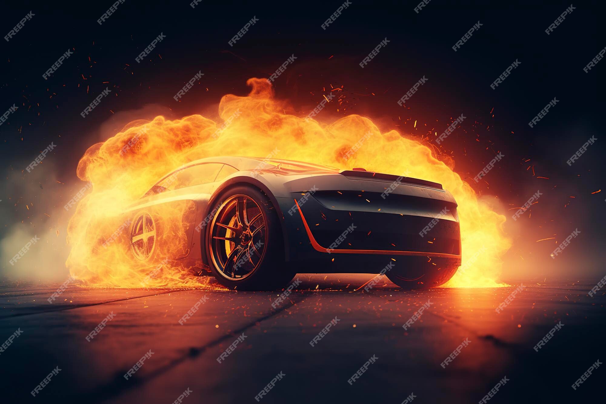 Corrida de carros esportivos de renderização 3d na pista de corrida com  queima de fogo roda de carro à deriva generative ai