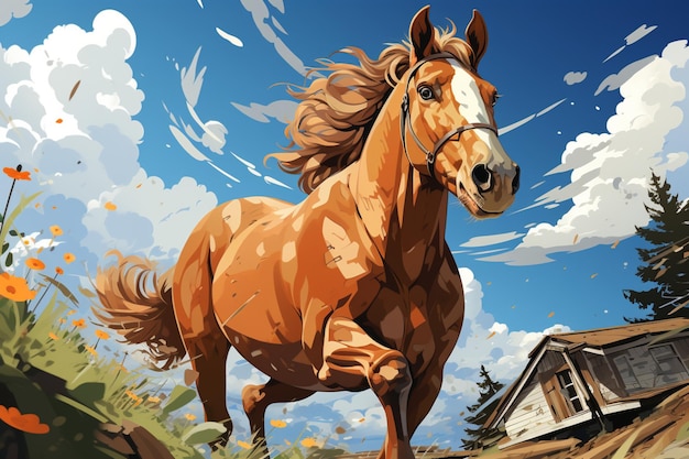 Corrida de cavalos de desenho animado de eventos equestres com cavaleiros habilidosos