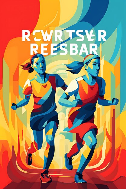 Corrida de Maratona de Relais K1 Trabalho em Equipo e Persistência Cor Vibrante P Flat 2D Poster de Arte Esportiva