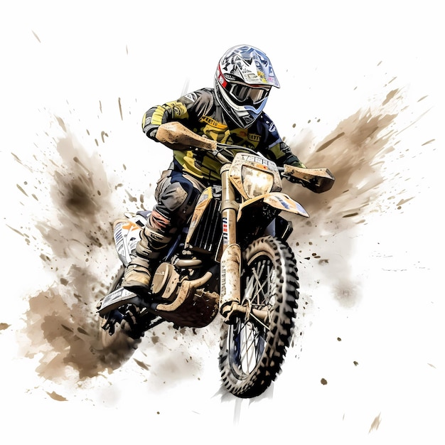 corrida de piloto de motocross em aquarela