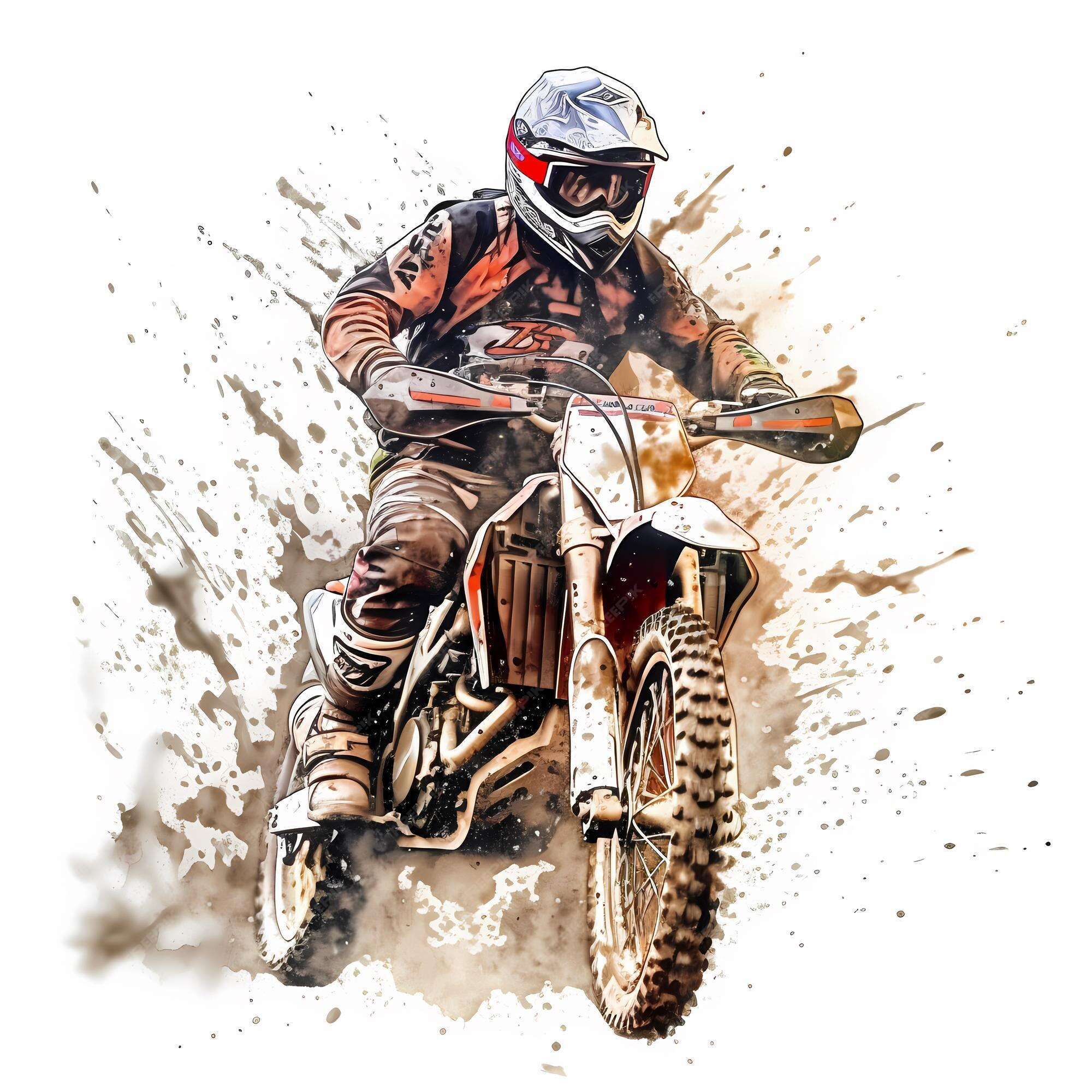 Corrida de piloto de motocross em aquarela